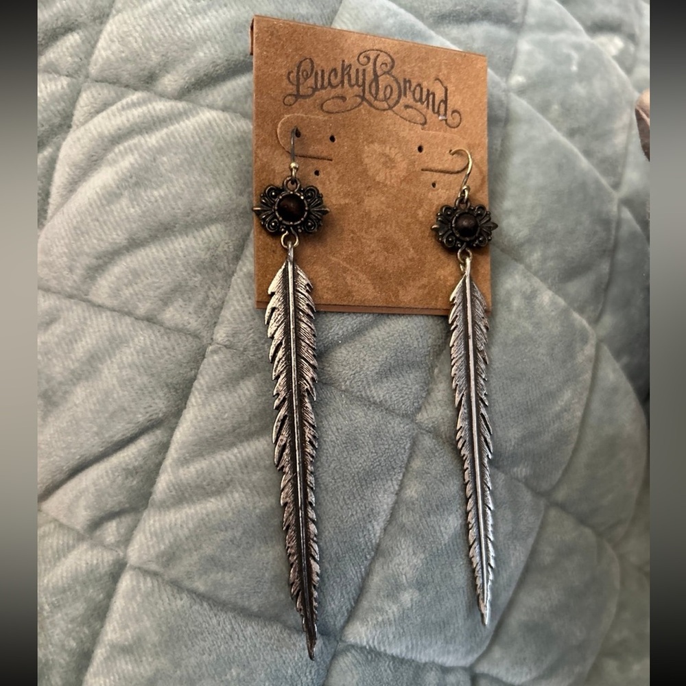 Lucky Brand Silver Feather Drop Earrings - Picture 4 of 4